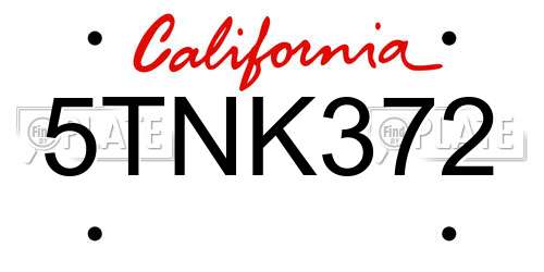 5TNK372 California License Plate