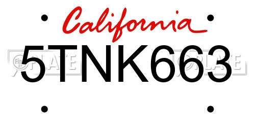 5TNK663 California License Plate