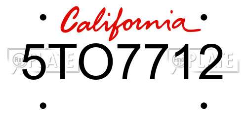 5TO7712 California License Plate