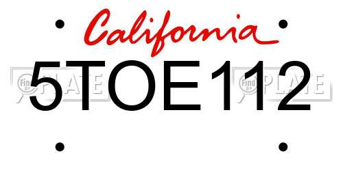 5TOE112 California License Plate