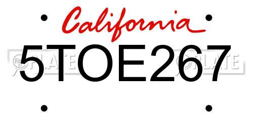 5TOE267 California License Plate
