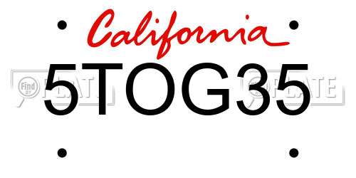 5TOG35 California License Plate