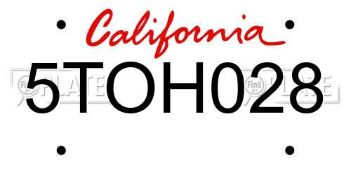 5TOH028 California License Plate