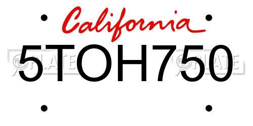 5TOH750 California License Plate
