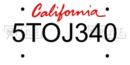 5TOJ340 California License Plate