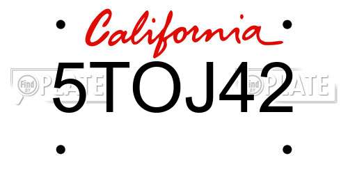 5TOJ42 California License Plate