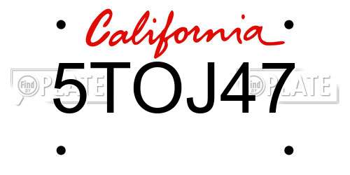 5TOJ47 California License Plate