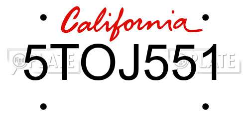 5TOJ551 California License Plate