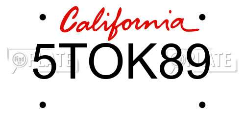 5TOK89 California License Plate