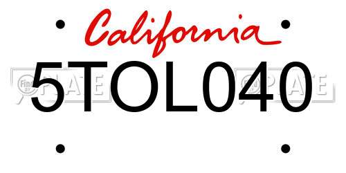 5TOL040 California License Plate