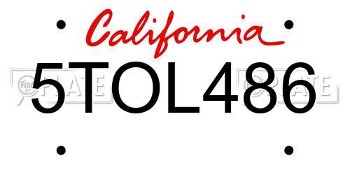5TOL486 California License Plate