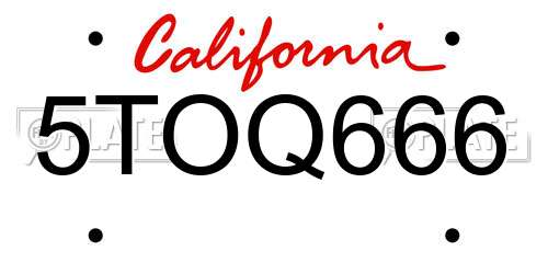 5TOQ666 California License Plate