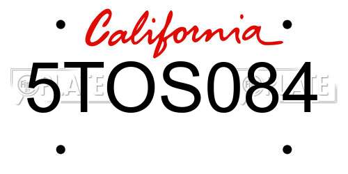 5TOS084 California License Plate