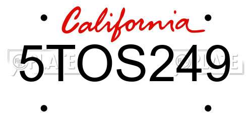 5TOS249 California License Plate