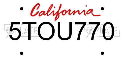 5TOU770 California License Plate