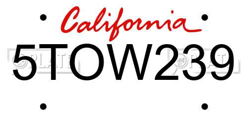 5TOW239 California License Plate