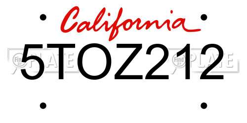5TOZ212 California License Plate