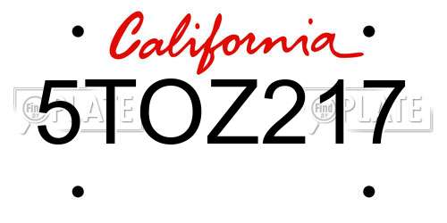 5TOZ217 California License Plate
