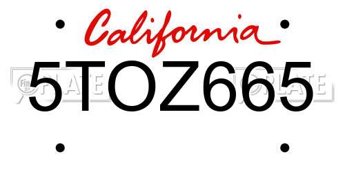 5TOZ665 California License Plate