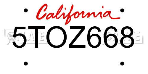 5TOZ668 California License Plate