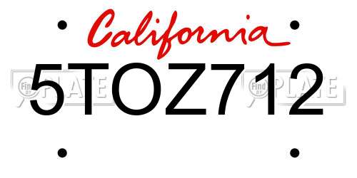 5TOZ712 California License Plate