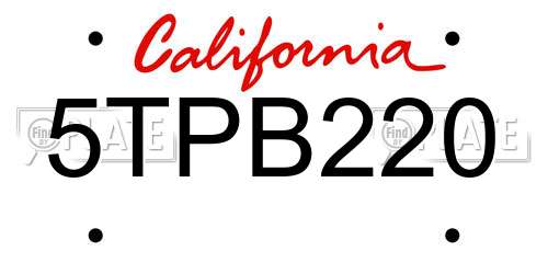5TPB220 California License Plate