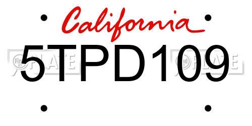 5TPD109 California License Plate