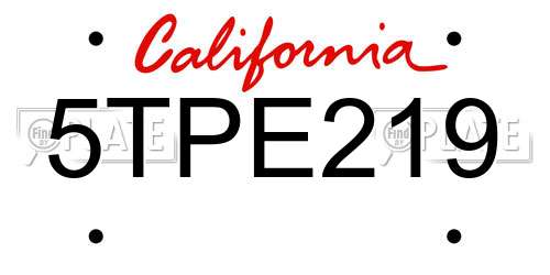 5TPE219 California License Plate