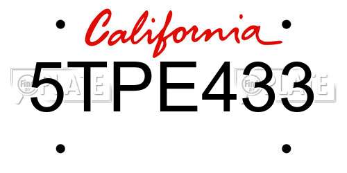 5TPE433 California License Plate