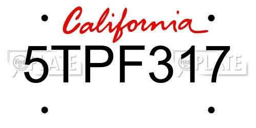 5TPF317 California License Plate