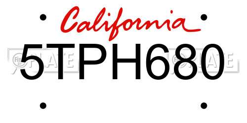 5TPH680 California License Plate