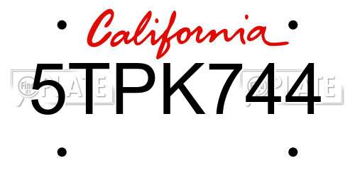 5TPK744 California License Plate