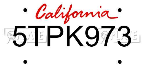5TPK973 California License Plate