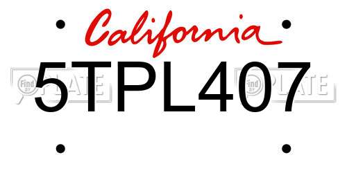 5TPL407 California License Plate