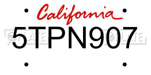 5TPN907 California License Plate
