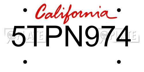 5TPN974 California License Plate