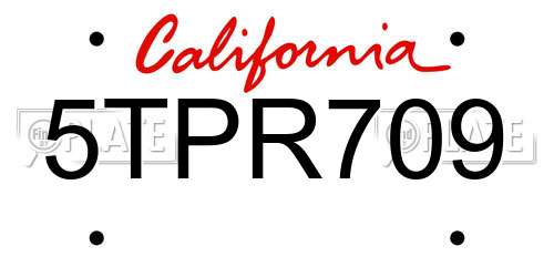 5TPR709 California License Plate
