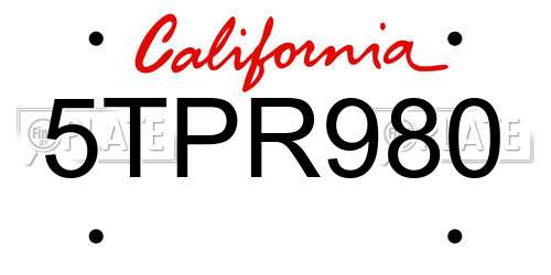5TPR980 California License Plate