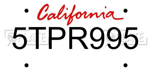 5TPR995 California License Plate