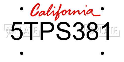 5TPS381 California License Plate