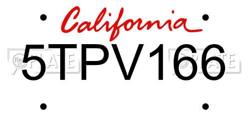 5TPV166 California License Plate