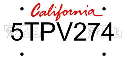 5TPV274 California License Plate