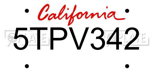 5TPV342 California License Plate