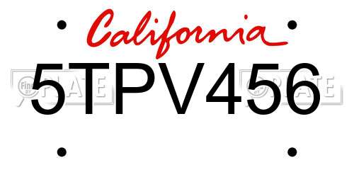 5TPV456 California License Plate