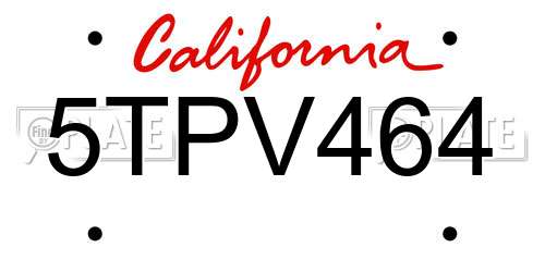 5TPV464 California License Plate