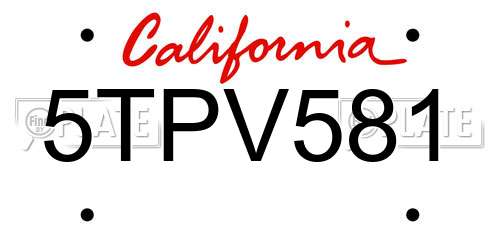 5TPV581 California License Plate