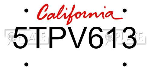 5TPV613 California License Plate