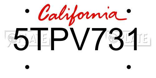 5TPV731 California License Plate
