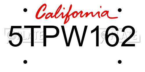 5TPW162 California License Plate