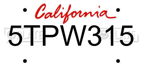 5TPW315 California License Plate
